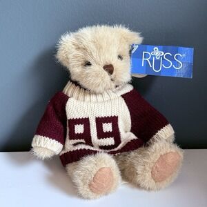Russ 99 Varsity Teddy Bear Maroon Cream‎ Vintage Bears Of The Past W/ Tag T35